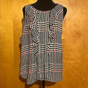 Elle Large Black, White, and Red Patterned Blouse